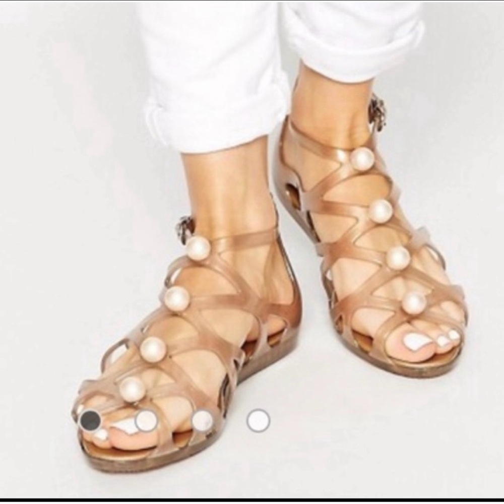Women's Tan Sandals with Pearl Accents